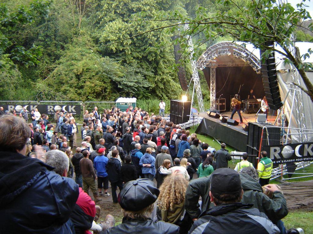 PROTECH Sound in Chepstow Castle Dell.  16 x Martin Audio W8LM Line Array Elements, Flown on our Milos MRT1 Towers, with 6 x Martin Audio S218 Bass Bins a side                